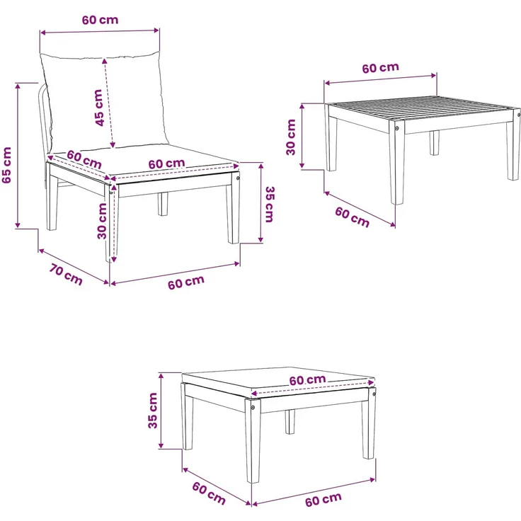 vidaXL 3 Stk. Garten Lounge Set mit Kissen Massives Akazienholz & Seil 42022078 – Bild 12