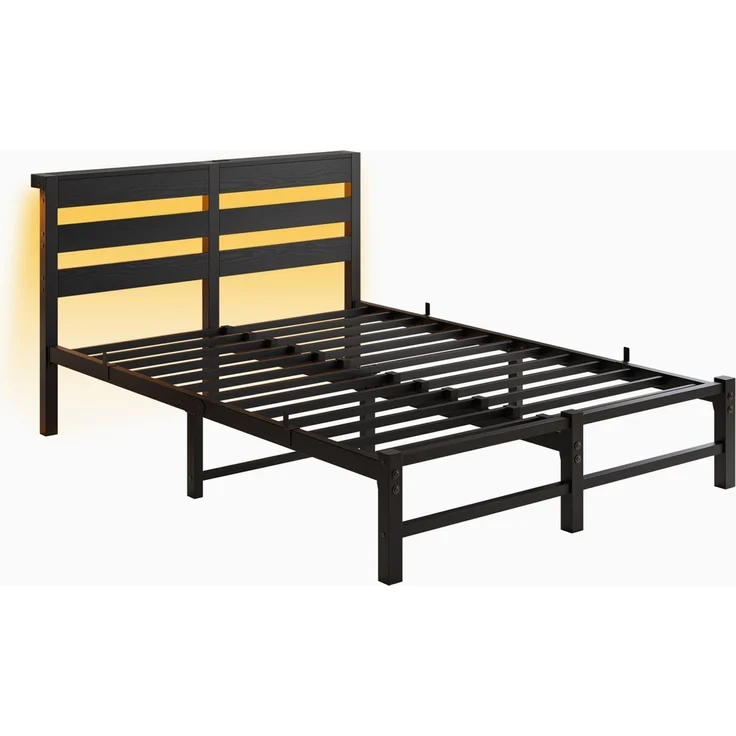 Homerecommend Schwebebettrahmen Metallbett 140x190 cm, ohne Kopfteil, für Schlafzimmer & Jugendzimmer, mit RGB LED-Beleuchtung & USB-Ladestation, versteckte Stützfüße für visuellen Schwebe-Effekt, Vintage Schwarz – Bild 7