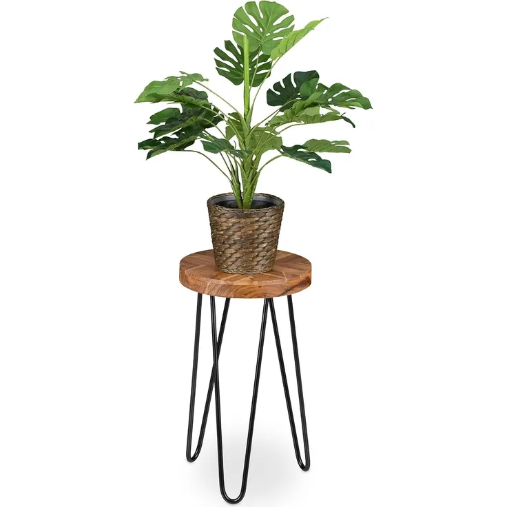 Relaxdays Retro Blumenhocker aus Akazie
