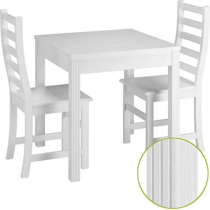 Essecke mit Tisch und 2 Stühle Kiefer Massivholz waschweiß 90.70-50 C W-Set 21