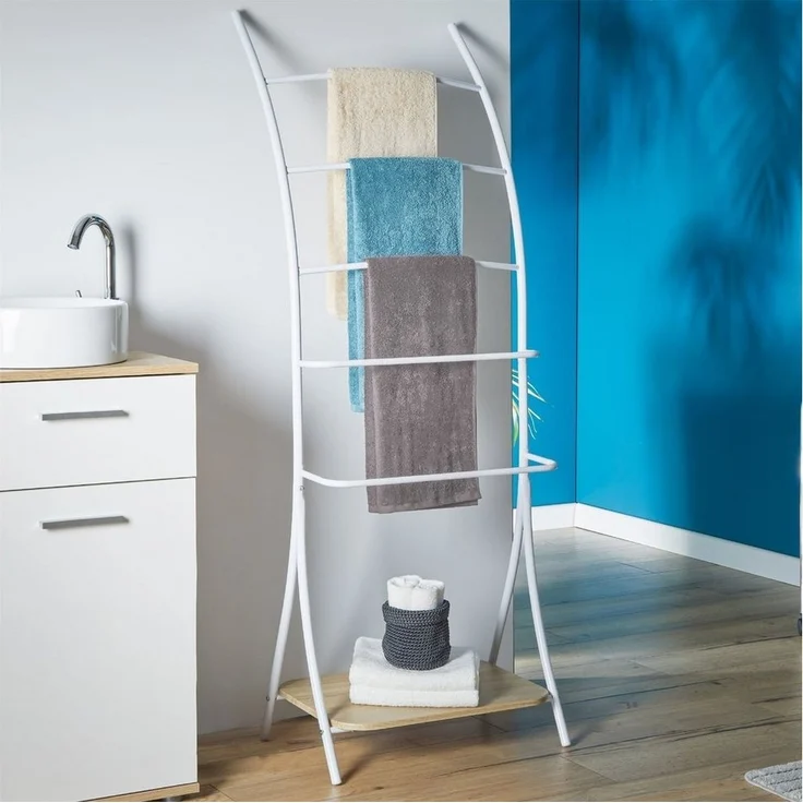 IDIMEX Handtuchständer EDY, Handtuchständer mit 5 Stangen aus Metall freistehend weiß/sonoma – Bild 3