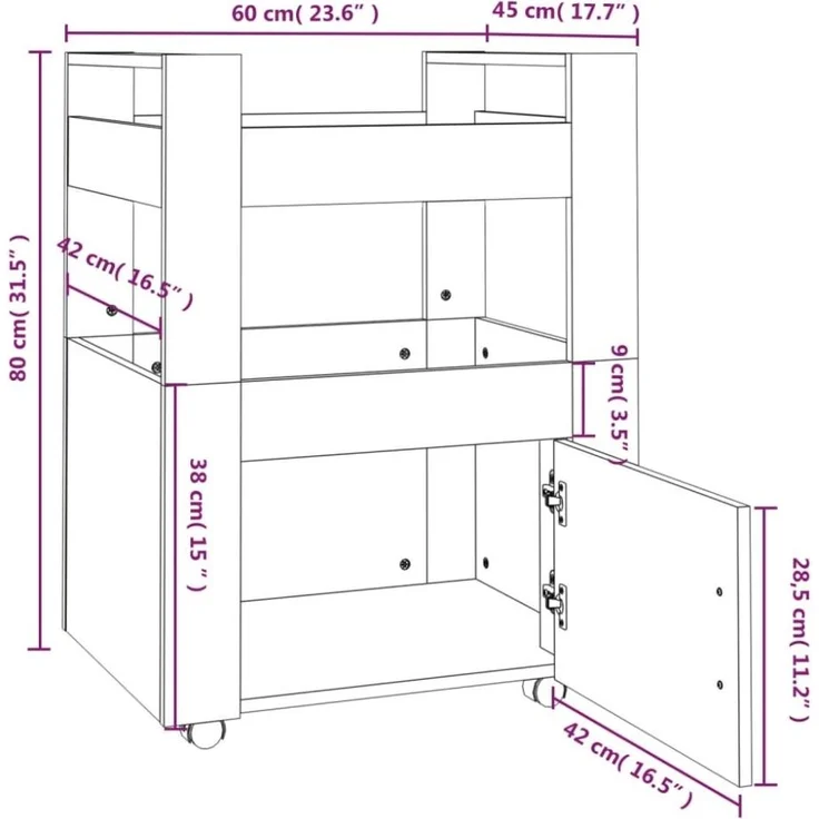 vidaXL Küchenwagen Weiß 60x45x80 cm Holzwerkstoff 816824 – Bild 6