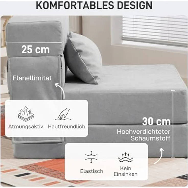 HOMCOM Schlafsofa klappbares Schlafsofa mit Bettfunktion, Lendenkissen, Sofa 1 Teile, Schlafsessel mit Bettfunktion – Bild 5
