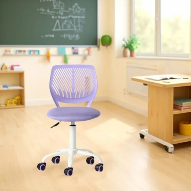 FurnitureR Bürostuhl für Jugendliche, Arbeitsstuhl ohne Armlehnen, höhenverstellbar, eleganter Studienstuhl für Zuhause und Büro, Violett Morandi – Bild 2