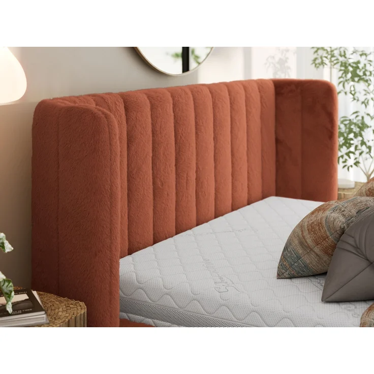 Polsterbett GOLETTA CLASSIC 200 x 200 cm mit gepolstertem Kopfteil, stabilem Bettrahmen, Lattenrost und Bettkasten mit Gasdruckfedern, Doppelbett, zeitloses Design - Orange Plüsch – Bild 4