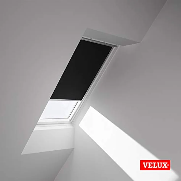 Verdunklungsrollo DKL 3009S, VELUX, verdunkelnd, ohne Bohren, in Führungsschienen, VELUX »Pick & Click!«, Stoff schwarz mit weißen Führungsschienen & Griffleiste – Bild 4