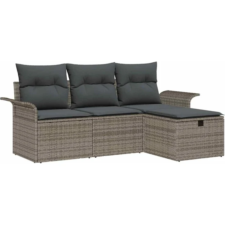 vidaXL Gartensofa-set mit Kissen mit Speicher 4 pcs Grau Poly-Rattan 3358848 – Bild 2