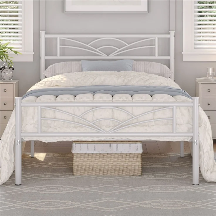 Yaheetech Metallbett mit Lattenrost, Wolkenmuster, Weiß, 90x190 cm – Bild 2