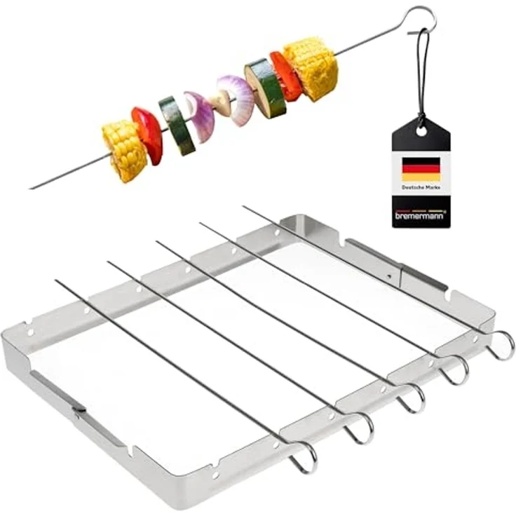 bremermann Grillspieß 6 Grillspieße mit Halterung // Edelstahl // BBQ Grillspießhalter-Set (6-St), mit Halterung – Bild 1