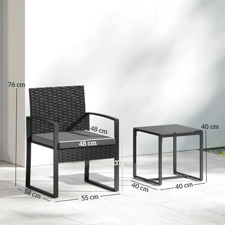 Outsunny Sitzgruppe mit 2 Gartenstühlen, Couchtisch, abnehmbar Kissen, (Gartenmöbel-Set, 3-tlg, Bistroset), für Garten, Terrasse, Dunkelgrau – Bild 8