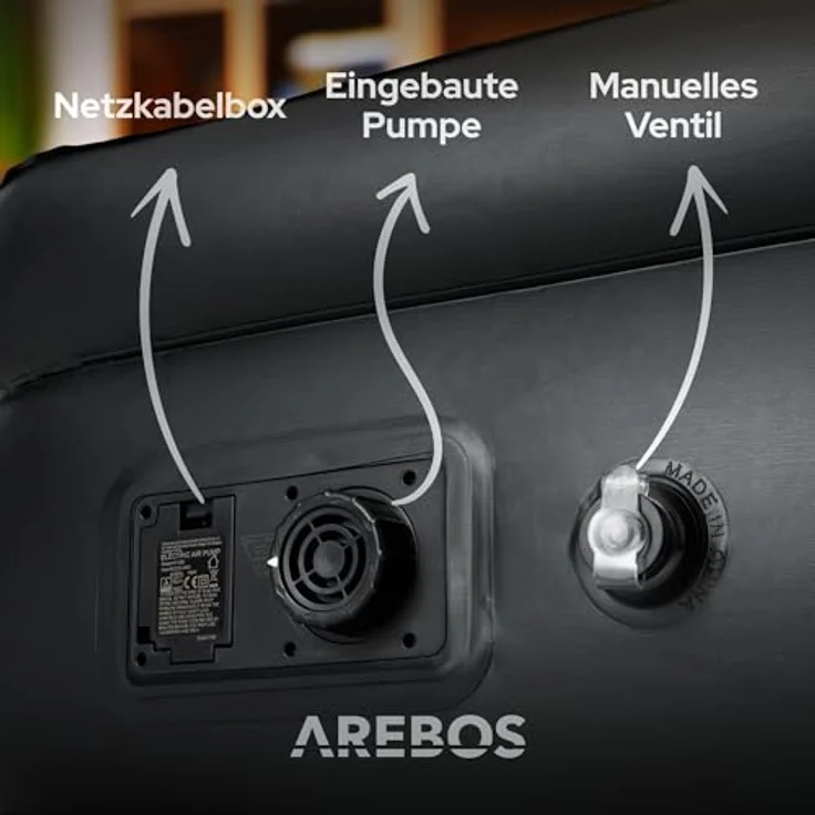 Arebos Luftbett, Selbstaufblasend mit Pumpe, Pumpe 2in1 Funktion: Inflation & Deflation, 203 x 152,5 x 51 cm – Bild 6