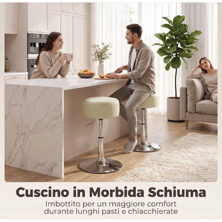 Barhocker aus PU-Leder mit einstellbarer Höhe, weicher, dicker Sitzfläche, um 360° drehbar, für Theken, Weiß – Bild 9