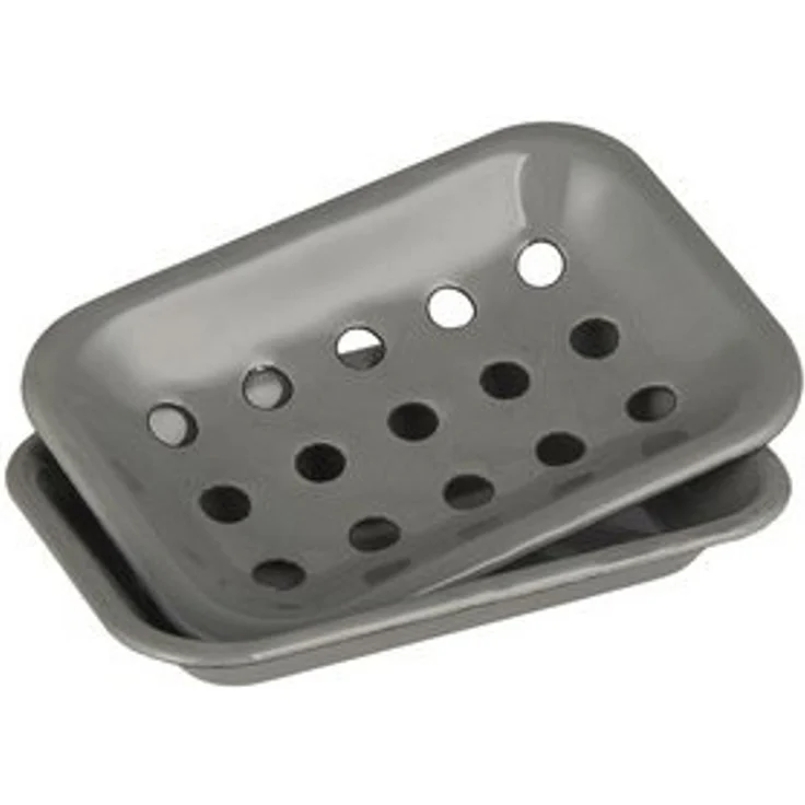 Ib Laursen - Seifenschale 2-teilig mit Ablaufschale Emaille Grau 0447-18 Vintage – Bild 6