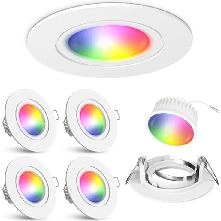 linovum Smarte LED-Leuchte 4er Set Extra flacher LED Einbaustrahler weiss rund starr inkl. LED, RGB – Bild 2