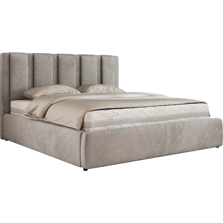 Polsterbett SAVINO CLASSIC mit Bettkasten und Lattenrost Doppelbett 200 x 200 cm mit hohem Kopfteil Stauraumbett Bett mit Gasdruckfeder - Hellgrau Velvet - Pocket Matratze - VIRE LUX – Bild 7