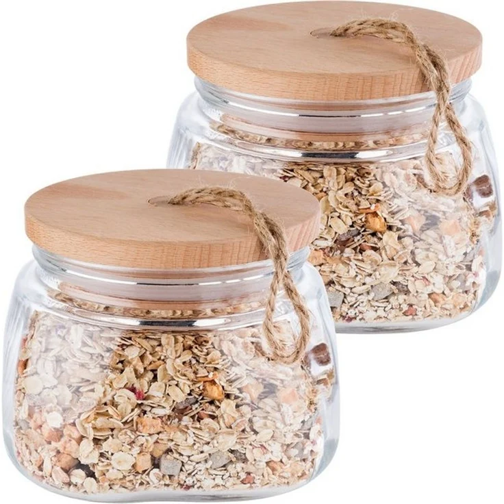 APS Vorratsglas Woody, Glas, (2-tlg), mit Holzdeckel, 1 Liter – Bild 2