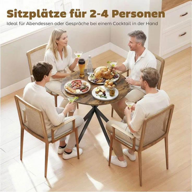 HOMCOM Esstisch Küchentisch im Industriestil mit Stahlbeinen für 2 Personen (für Esszimmer, Küche, Wohnzimmer, 1-St, rund, 80 x 80 x 75 cm), Rustikal-Braun – Bild 4