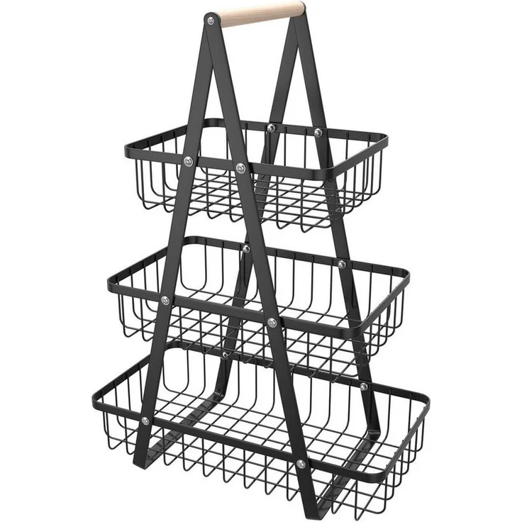 FIVMEN Obstschale Obst Etagere Obstkorb Metall Obst Schüssel Halter ​Brotkorb Ablagekorb, mit Holzgriff Tortenständer Gemüsegestell für Küche, 2 Etagen/3 Etagen – Bild 5