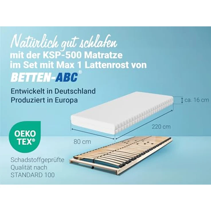 Matratzenset Betten-ABC KSP-500, 80 x 220 cm, H3 + Lattenrost Max 1 NV MZV – Bild 3