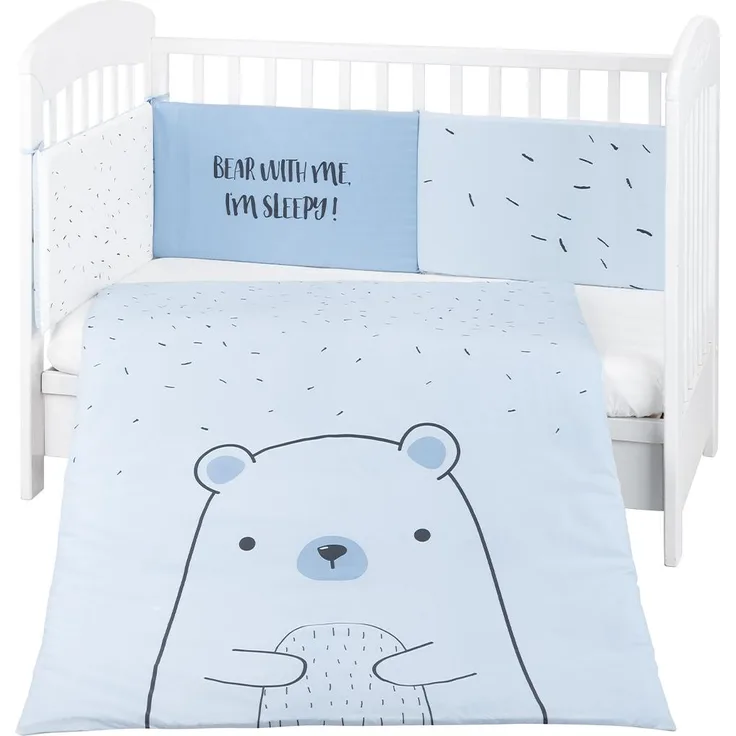 Kikkaboo Kinderbettwäsche Bär 3-tlg. Decke 135x95 cm Nestchen Bett 140x70 cm blau