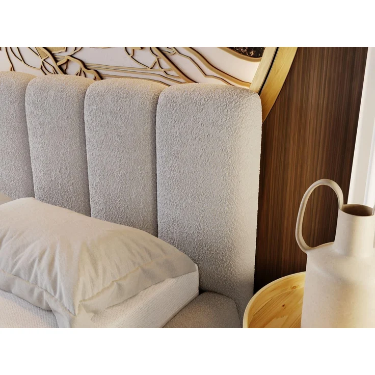 GRAINGOLD Cloud Bett 140x200, Polsterbett mit Bettkasten, Bouclé-Stoff, mit Kopfteil, Hellgrau – Bild 5