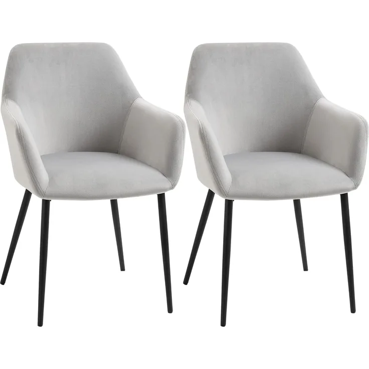 HOMCOM Esszimmerstuhl mit geschwungener Rückenlehne und Armlehnen, gepolstertem Sitz (Wohnzimmerstühle, 2 St), 120 kg Belastbar, Hellgrau