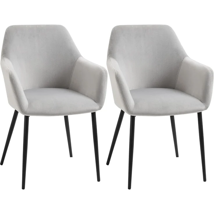 HOMCOM Esszimmerstuhl mit geschwungener Rückenlehne und Armlehnen, gepolstertem Sitz (Wohnzimmerstühle, 2 St), 120 kg Belastbar, Hellgrau – Bild 1