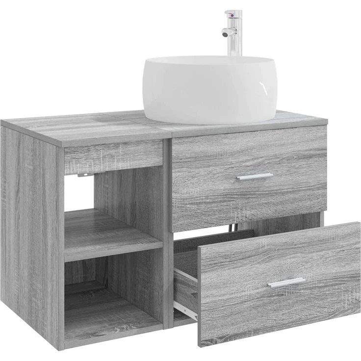 vidaXL Wandmontiertes Badezimmermöbel-Set 2 stk. Grau Sonoma 3403925 – Bild 4