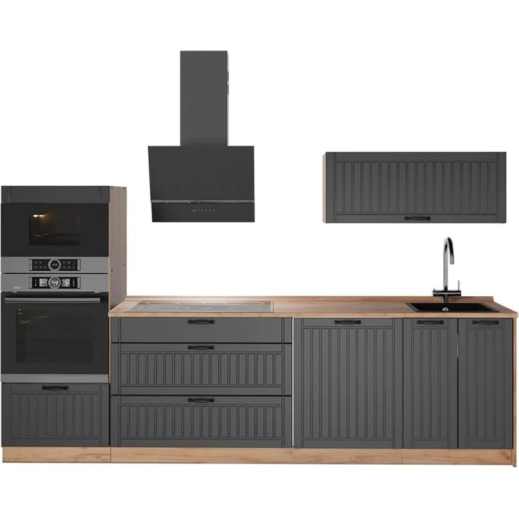 Küchenzeile Fame-Line Dunkelgrau/Goldkraft Eiche 280 cm, AP Eiche Vicco – Bild 1