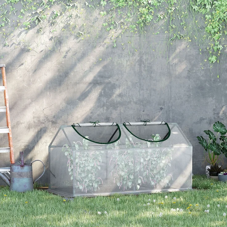 MELAYR, Gewächshaus für den Außenbereich, 120 x 60 x 60 cm, Gartengewächshaus mit 2 Rollfenstern, Weiß – Bild 3