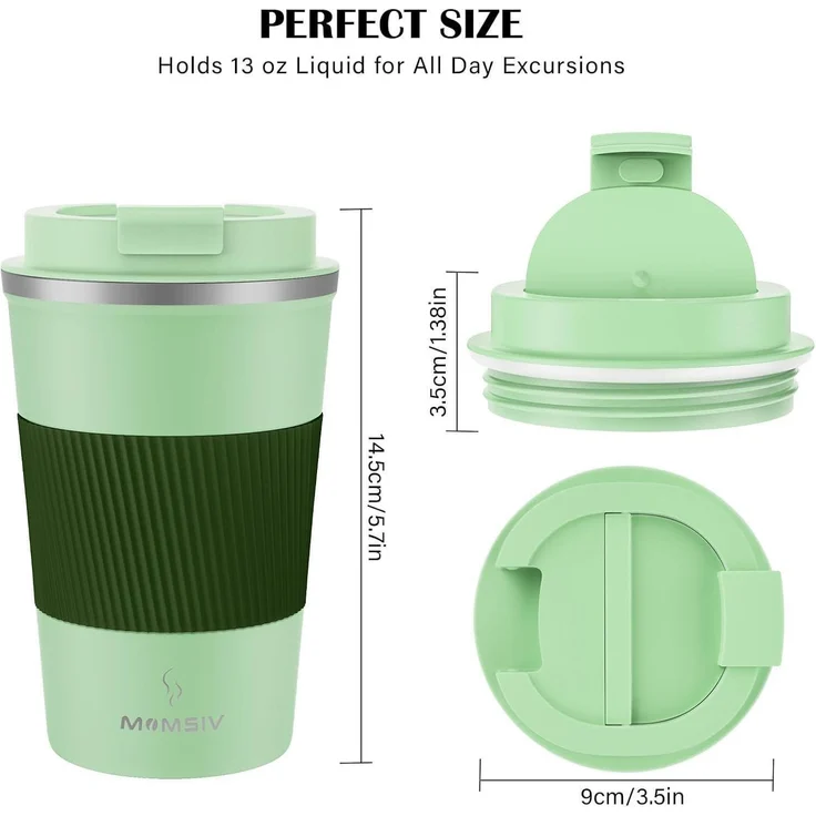 Thermobecher Isolierbecher 380ml Edelstahl Kaffeebecher Doppelwandig Vakuum Grün – Bild 7