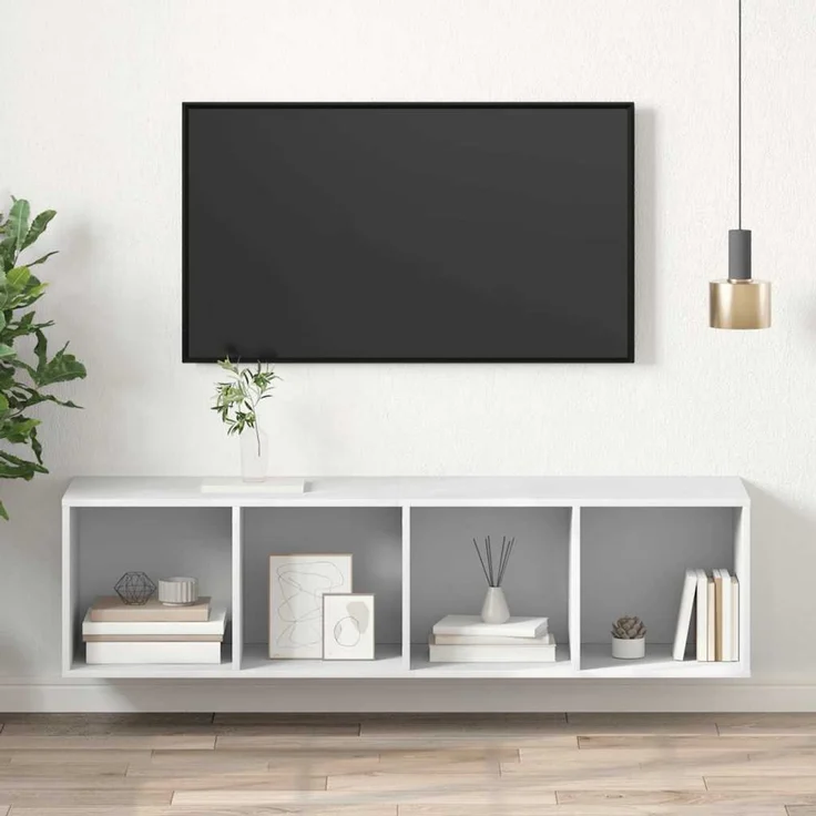 TV-Wandschrank, TV Hängeboard Hängeschrank Weiß 37 x 37 x 142,5 cm Holzwerkstoff – Bild 1