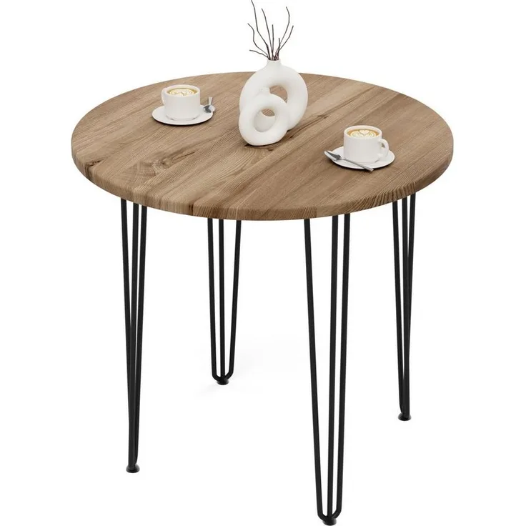 LAMO Manufaktur Esstisch Tisch rund 80 cm Stärke: 28mm, Farbe: Nussbaum, Beine: Schwarz (1 Tisch), Holztisch rund, Esstisch für 2 Personen Runder Tisch für Küche
