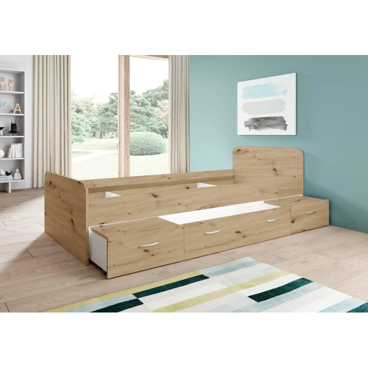 Bradford Modernes Einzelbett mit 3X Schubkästen 90 x 200 cm - Praktisches Jugendzimmer Kojenbett in Artisan Eiche - 95 x 66 x 204 cm (B/H/T) – Bild 6