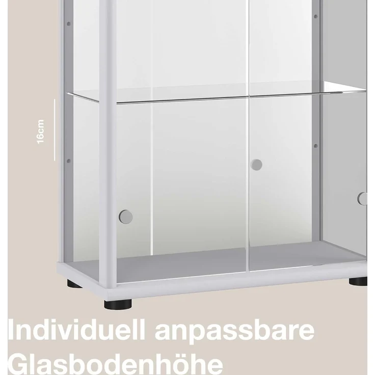 K-Mbel Glas Vitrinenschrank 2-trig (176x67x33cm) - Made in Germany - Standvitrine Silber / Alu mit 4 hhenverstellbaren Glasbden, Spiegel, Schloss & LED - Glasvitrine Stehend - Sammler – Bild 6