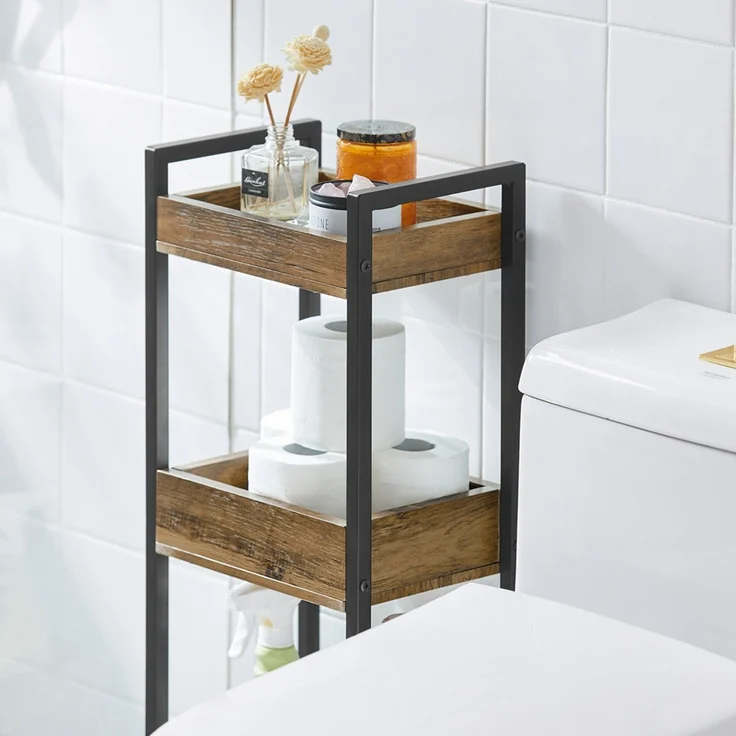 SoBuy FRG226-F Badezimmerregal, MDF, PVC-Furnier, Braun, 28 x 74 x 20 cm – Bild 8