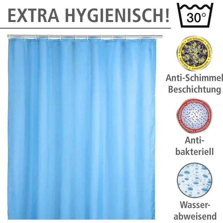 WENKO UNI Duschvorhang 180 x 200 cm, Blau, waschbar – Bild 3