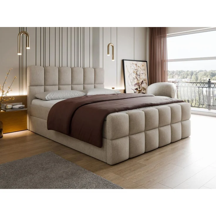 Compleo Boxspringbett "ARIA" Kontinentalbett im Wolkenbett-Design (von 120 bis 200x200 cm), gepolstertes Doppelbett mit hohem Kopfteil, Bonell H3 – Bild 1