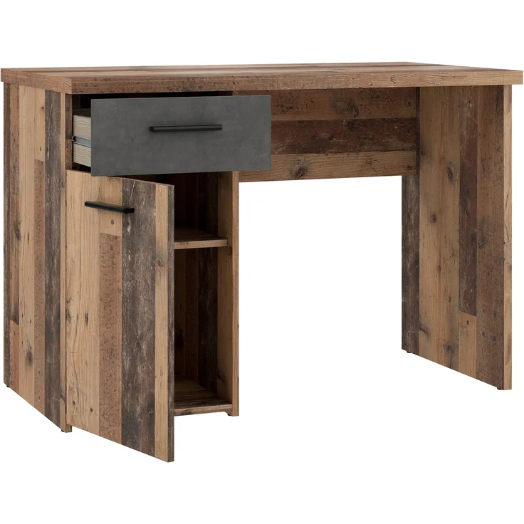 Schreibtisch >WINNIE< 1 Schub+Tür, Old-Wood Vintage Dekor / Betonoptik - 110x76,3x60cm B/H/T – Bild 5