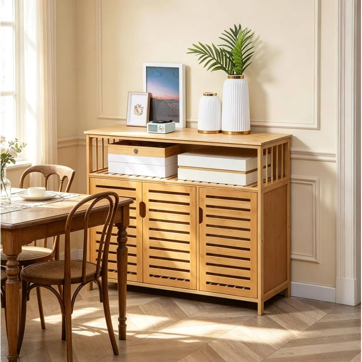 DESVIAE Sideboard Natur aus Bambus – 100x82x35 cm – Türen, offenes Fach – Bild 2