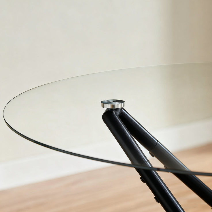 Runder Esstisch 90 x 90 x H 78 cm, gehärtetes Glas, Metallgestell, modern und platzsparend in Schwarz – Bild 8