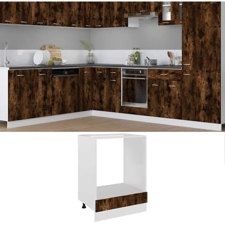 Herdumbauschrank, Küchenschrank Lyon Räuchereiche 60x46x81,5 cm Holzwerkstoff – Bild 1