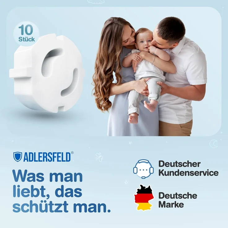 Adlersfeld® - Steckdosen Kindersicherung - [10 Stück] - Steckdosenschutz Steckbar - Kindersicherung für Steckdose - Steckdosensicherung für Babys und Kinder – Bild 7