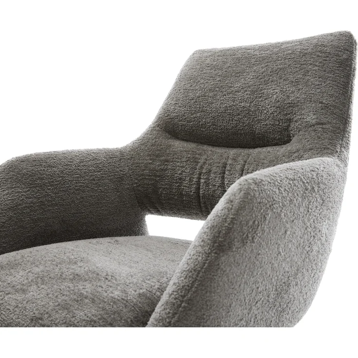 Drehstuhl Yago-Flex mit Armlehnen Bouclé Soft Schlamm Fußkreuz Effektfinish Titan 360° drehbar Wippfunktion Taschenfederkern – Bild 4