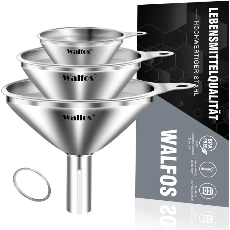 Walfos® Edelstahl Trichter 3 Stück Mini Trichter Küche Flüssigkeit Umfüllen – Bild 1
