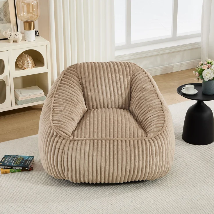 Sitzsack aus Cord, Camel/Braun, weich gefüllt, 1 Stück,73x98x92 cm – Bild 2