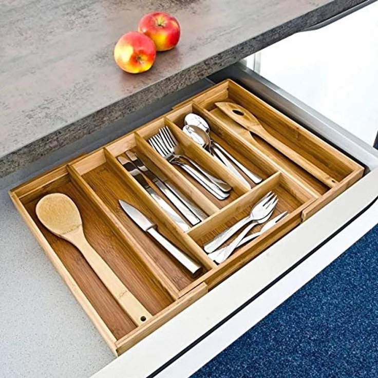 Excellent Houseware ausziehbare Besteckablage Bambus – Bild 6
