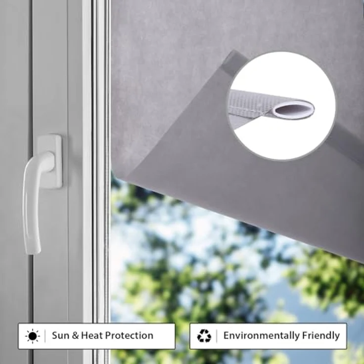 Sekey Verdunklungsrollo ohne Bohren Klemmfix 50 cm breit, Vliesstoff Seitenzugrollo Hitzeschutz Sichtschutz und Sonnenschutz Wandmontage Deckenmontage Klemmrollo, 50 x 130 cm, Grau Vliesstoff – Bild 2