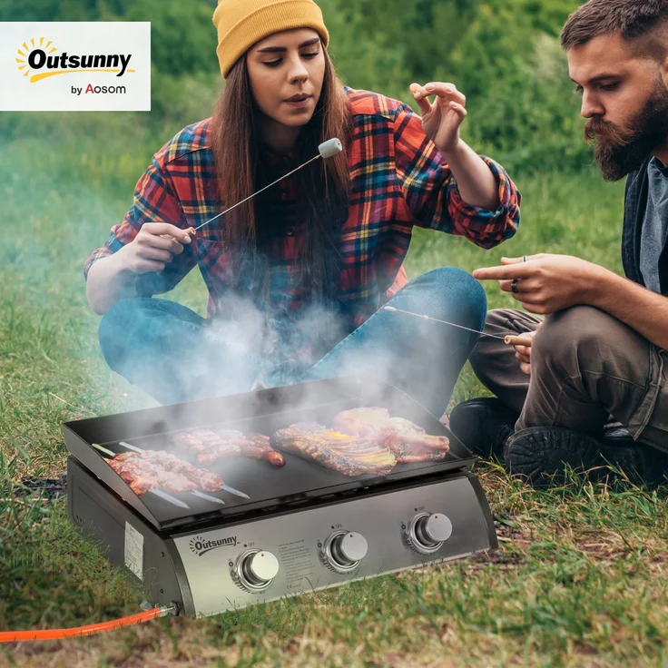 Outsunny Gasgrill, Edelstahl, Metall, Schwarz, 63L x 48B x 21H cm – Bild 2