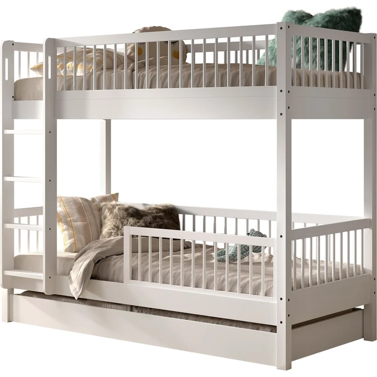 Etagenbett >Buche Massiv< in weiß lackiert - 207,5x175,4x97,5 (BxHxT) – Bild 1